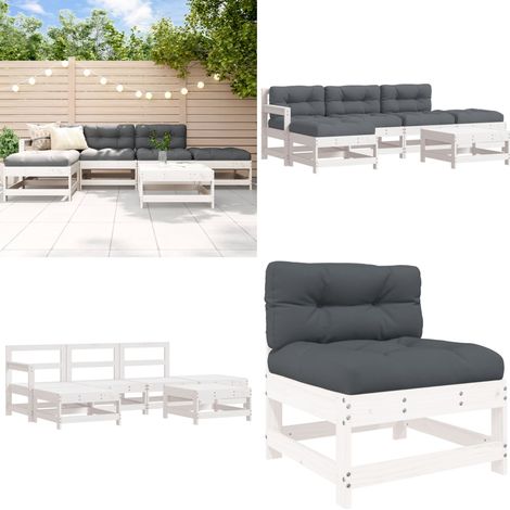 Set Divani da Giardino 6pz con Cuscini in Legno Massello Bianco - Divani in legno - Cuscini in legno