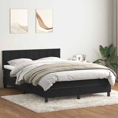 Sommier à lattes de lit avec matelas noir 160x210 cm velours (1/5)