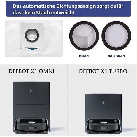 Ricambi per l'aspirapolvere robot Ecovacs Deebot X1 Omni X1 Turbo: spazzola principale, filtro HEPA, panni per la pulizia, sacchetto raccoglipolvere. (1/5)