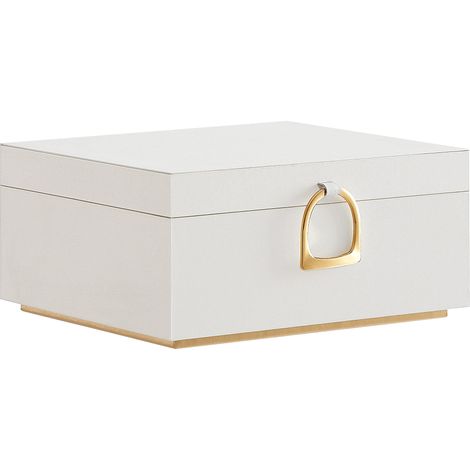 Portagioie a 2 livelli, organizer per gioielli con maniglia, cassetto rimovibile per gioielli, contenitore per gioielli, effetto galleggiante, 20,6 x 23,9 x 10,9 cm, idea regalo, bianco