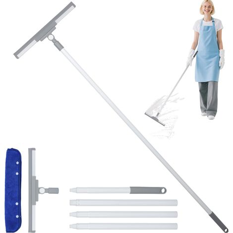 Raclette Douche avec Manche Long(136cm), Raclette Vitre Silicone pour Sol, Grattoir avec Chiffon en Microfibre pour Bois Dur, Carrelage, Cuisine, Douche et Poils d'animaux (1/5)