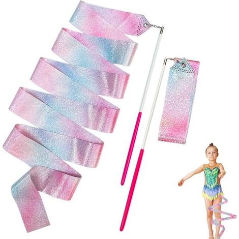 2 piezas,Cintas de baile brillantes de 200 cm,Palos de cinta para gimnasia rítmica,Cintas de baile giratorias,Adecuadas para niños,Rosa (1/5)