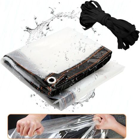 Bâche transparente armée Extérieur avec Oeillets, Bâche en Plastique PVC Bâche Imperméable Transparente Indéchirable et Coupe-Vent Bâche 3x4m (1/5)
