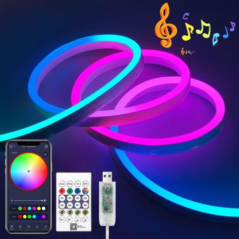 1 Ruban LED Néon 5M RGBIC, Silicone Flexible, Étanche IP67, Contrôle App Et Télécommande, Pour Chambre Et Extérieur (1/5)