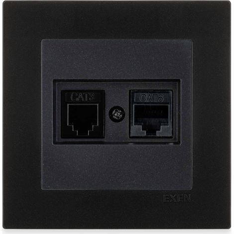 Prise informatique RJ45 catégorie 6 + prise téléphonique noir métallisé – ensemble complet avec plaque – 256/14E EXEN (1/3)