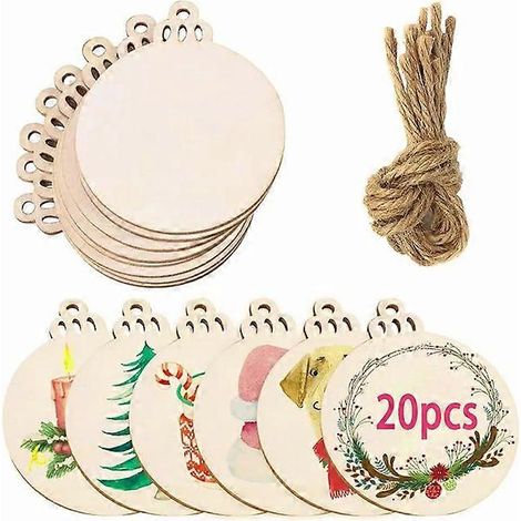 20 rondelles de bois décoratives pour Noël : boules, étiquettes et décorations à suspendre au sapin, idéales pour les fêtes et les loisirs créatifs. (1/5)