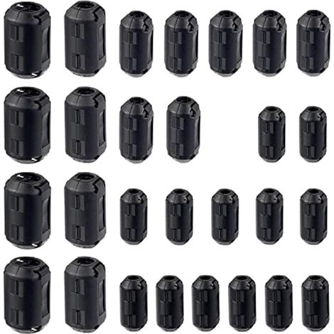 5 Valeurs 28 Pcs Noir Clip-on Ferrite Anneau Noyau RFI EMI Suppresseur de Bruit Clip de Cable pour 3.5mm 5mm 7mm 9mm 13mm Diamètre Cable (1/4)