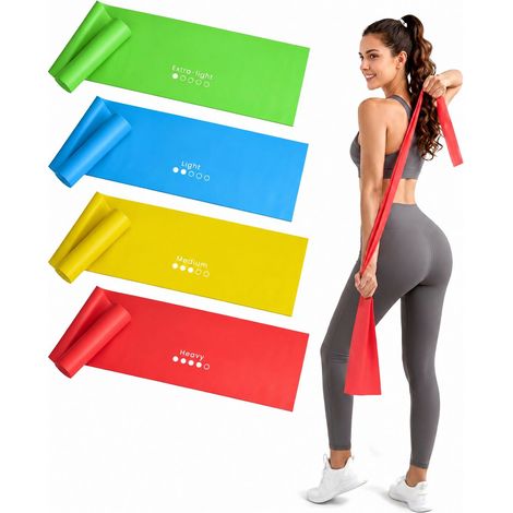 Bandes élastiques Pilates, ensemble de 4 bandes de résistance sans LATEX – bandes élastiques pour Pilates, yoga, Stretch & physiothérapie  Équipement de gymnastique à domicile pour hommes et femmes