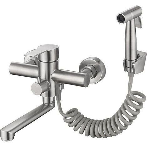 Wall mounted kitchen faucet with spray gun and 2 types of water nozzles, 360 ° rotatable nozzle (1/4)