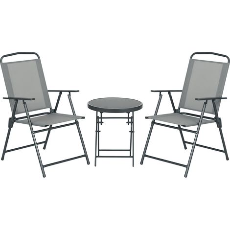 Set da giardino Irovami composto da tre pezzi: tavolo e piano in vetro - Grigio chiaro