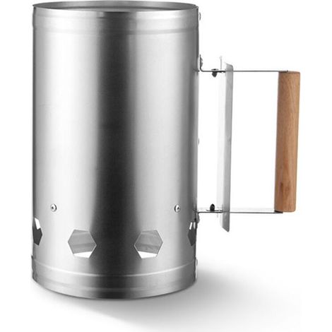 Allume-cheminée pour barbecue avec manche en bois, argenté, env. 17 x 27 x 27 cm (manche en bois, argenté) (1/4)