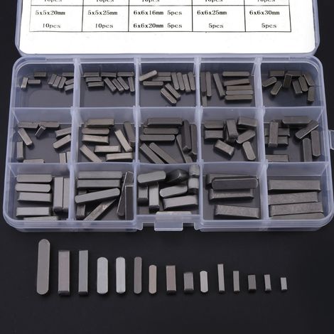 Jeu de 140 clavettes à extrémités arrondies pour arbres de transmission parallèles : 8 mm, 10 mm, 12 mm, 16 mm, 20 mm, 25 mm et 30 mm. (1/5)