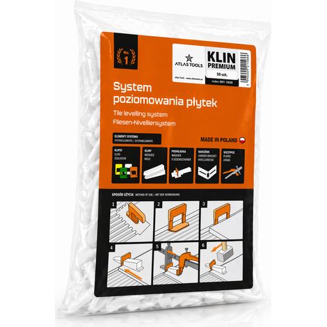 Sistema di livellamento per piastrelle Atlas Tools, cunei di montaggio premium, bianchi, 50 pezzi. (1/5)