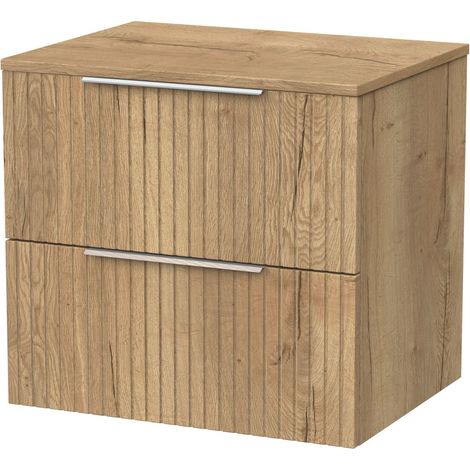 Callingwood Contemporary Wall Hung 2 Drawer Vanity Unit with Laminate Worktop , 600mm, Autumn Oak
