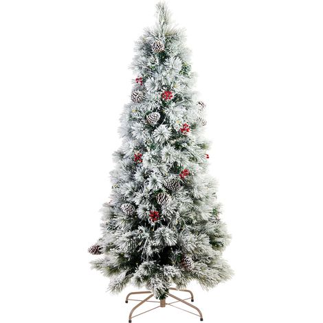Albero di natale innevato "Snow" con LED, bacche e pigne in PP Effetto aggi di pino + Flock -210 cm (1/3)