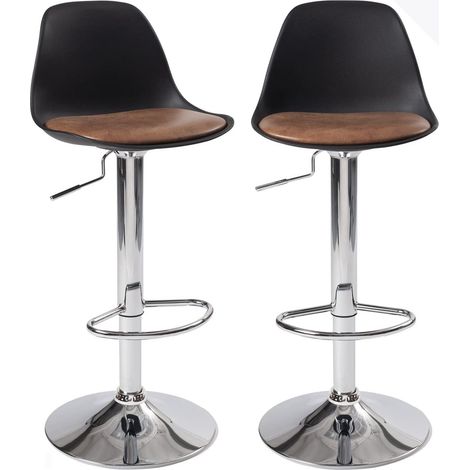 Ensemble de 2 tabourets de bar noirs avec coussin rembourré en similicuir et repose-pieds, hauteur réglable et pivotant à 360° (Integral Black) (1/5)