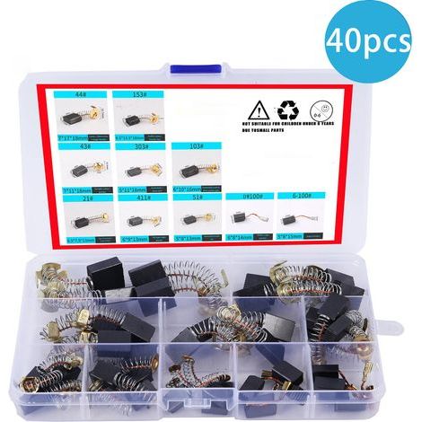 40Pièces Balais de Charbon Machine Electrique Brosses de Carbone Brosses de Carbone pour Ponceuses Charbon Moteur Dureté Elevée 10Tailles (1/4)
