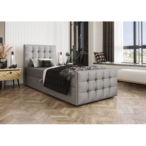 Lit Boxspring - 80x200 Cm - Gris - Lit Confortable - Lit Moderne - Matelas À Ressorts Bonnell (1/5)
