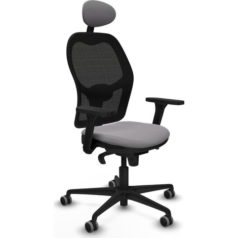 Jorquera sincro malla negra similpiel gris brazos 3D base nailon cabecero fijo ruedas 65mm engomada (1/5)