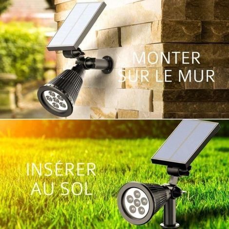 Spot solaire Extérieur 6 LEDs sur piquet avec détecteur de mouvement Etanche IP65 Réglable avec Panneau Solaire 180° (1/4)
