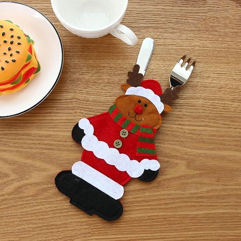 Set de 4 poches porte-couverts de Noël, housses pour couteaux et fourchettes, ornement de dîner à la maison Père Noël, housse de vaisselle pour table de fête de Noël, fournitures de vaisselle (1/5)