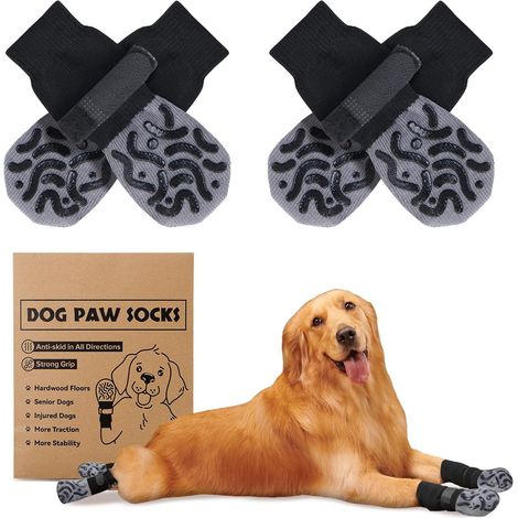Chaussettes Chien Antidérapantes Lot 2 Paires Sangles Réglables Protection Pattes Intérieur Taille M (1/5)