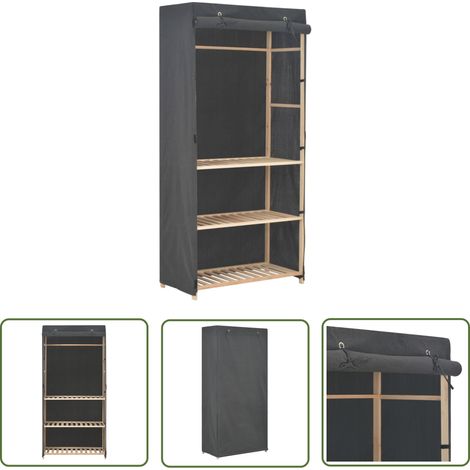 The Living Store Garde-robe à 3 niveaux Gris 79 x 40 x 170 cm Tissu - Armoire - Placard - Rangements - Meuble De Rangement - Dressing (1/5)