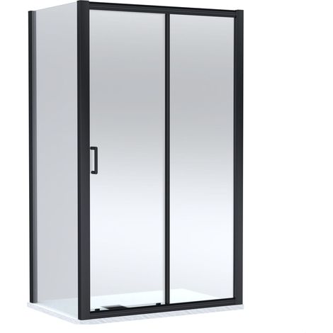 Balterley Ellenhall Sliding Shower Door with 6mm Glass, Side Panel & Slimline 1200x800mm Shower Tray, Matt Black/White