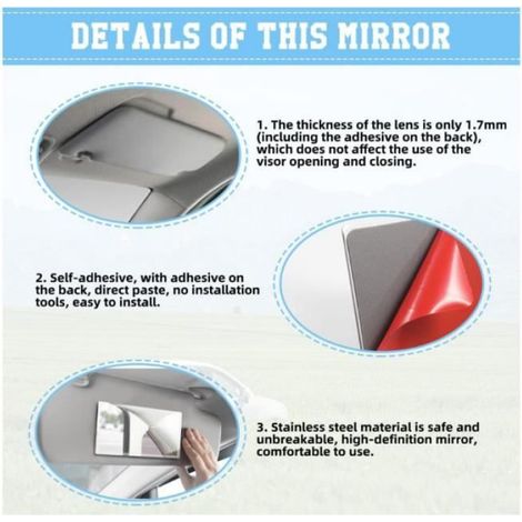 Lot de 2 Miroir de Courtoisie de Pare-Soleil Miroir de Maquillage de Voiture Miroir pour Pare Soleil Voiture Miroir, 15x8cm,yd (1/4)