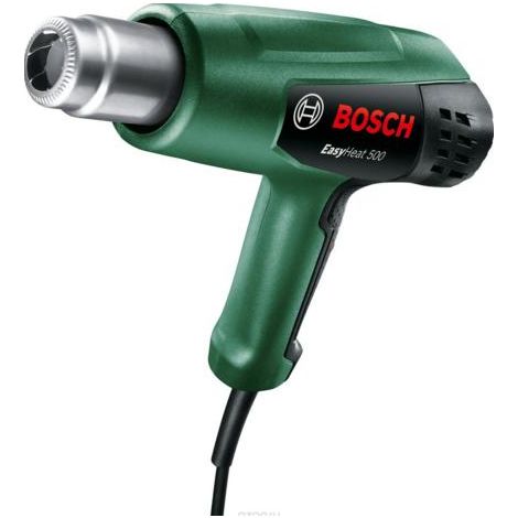 Bosch EasyHeat 500 Pistola de Aire Caliente 1600W, 500°C, 27 l/min, herramienta versátil para proyectos de bricolaje, ideal para trabajos de secado, soldadura y descongelado, color verde