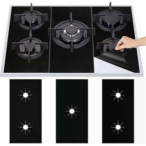 lot de 5 protections pour cuisinière à gaz, tapis de protection antiadhésif et anti-salissures réutilisables, pour le nettoyage de la cuisine et la protection contre les rayures. (1/4)
