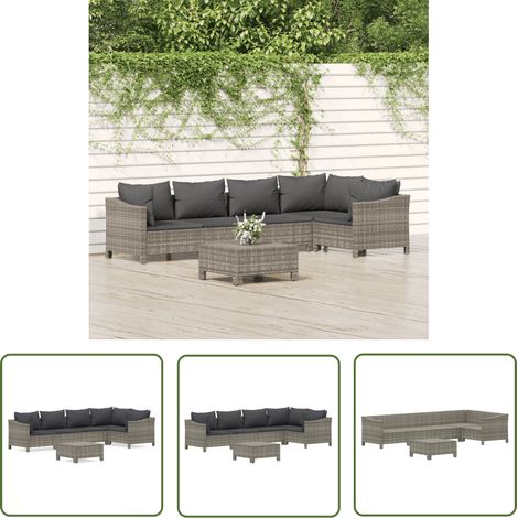 The Living Store 6-tlg. Garten-Lounge-Set mit Kissen Grau Poly Rattan - Garten Lounge Set - Outdoor Möbel - Rattan Gartenmöbel - Loungemöbel - Gartenmöbel Set (1/5)