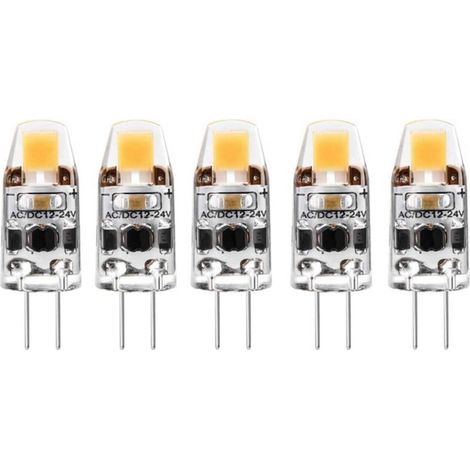 G4 LED 2W Ampoule, Blanc Chaud 2700K G4 Ampoules LED COB 2W remplace les ampoules halogènes 20W,12V AC/DC, Sans Scintillement, Dimmable, Angle de Faisceau 360 °, Lot de 5 [Classe énergétique G] (1/5)