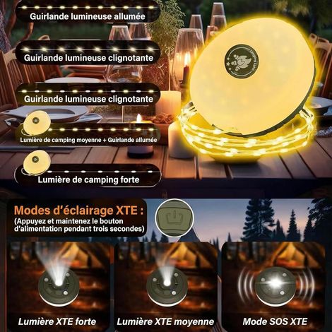 Hqynss Guirlande Lumineuse de Camping 4 en 1 Portable Rechargeable, Éclairage USB Étanche 8 Modes 10M, Guirlande Féerique Imperméable pour Tente, Randonnée, Jardin et Décoration de Noël (1/4)