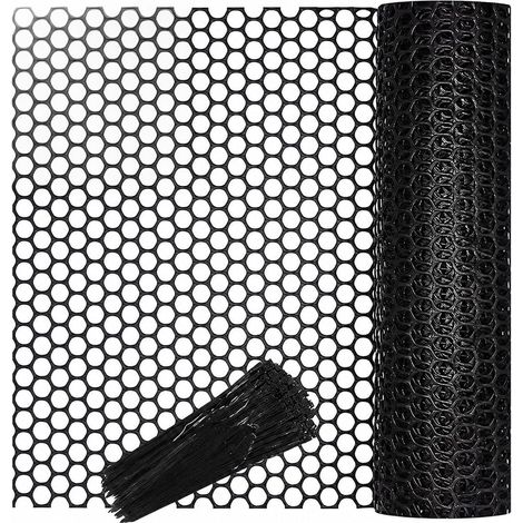 Grillage en plastique tressé 6 m x 40 cm avec 100 serre-câbles, fil de poulet, clôture à volaille, grillage à taupe, pour volaille, jardin, balcon, filet de protection, filet d'élevage (1/5)