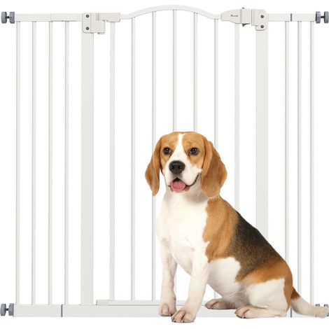 Barrière de sécurité pour chien - PawHut - extensible 74-100 cm - fermeture automatique - fixation par pression sans percer - blanc
