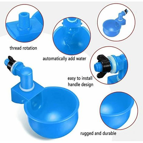 Set di 4 abbeveratoi automatici per polli, abbeveratoio automatico per pollame, abbeveratoio in plastica blu, abbeveratoio per polli, anatre, pollame e uccelli (1/3)