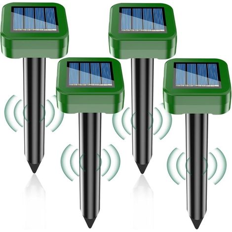 Solar Taupe Detaupeur, Repulsif Taupe Ultrasons 4 pièces, IP65 Répulsif Taupes pour l'extérieur Anti Taupe pour Repousser Les Taupes et Les Campagnols dans Les Jardins