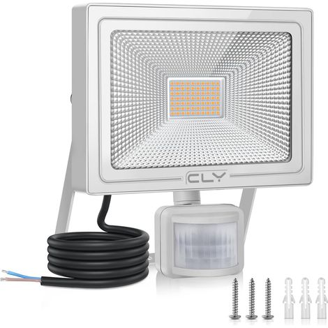 Projecteur Extérieur LED avec Détecteur de Mouvement 50W, 4700LM Spot LED Extérieur Blanc Chaud Éclairage Exterieur avec Detecteur 2700K Lampe LED Détecteur de Mouvement IP66 pour Garage, Jardin