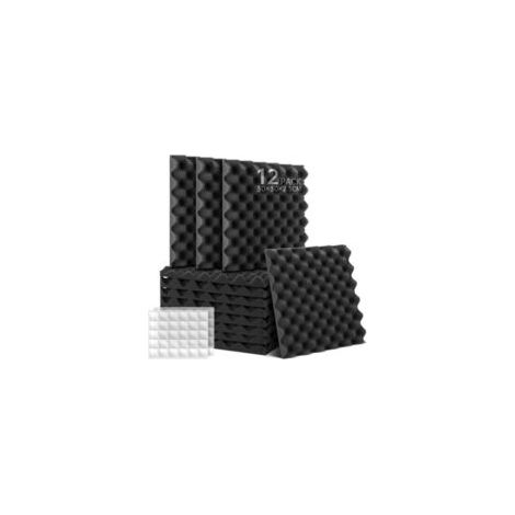 QORVA-Panneaux acoustiques autocollants en mousse (lot de 12), haute densité, insonorisants pour studios, podcasts et plafonds (30 x 30 x 2,5 cm)