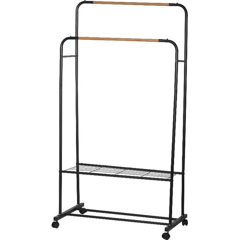 Stand Appendiabiti Doppio Regolabile Nero ed Effetto Legno (1/2)