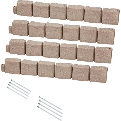 Mophorn Rasenkante in Steinoptik 4er-Set, 1190x100x155 mm, realistische Beeteinfassung, flexible Gartenbegrenzung in Ziegelgröße mit Verankerungsspitzen