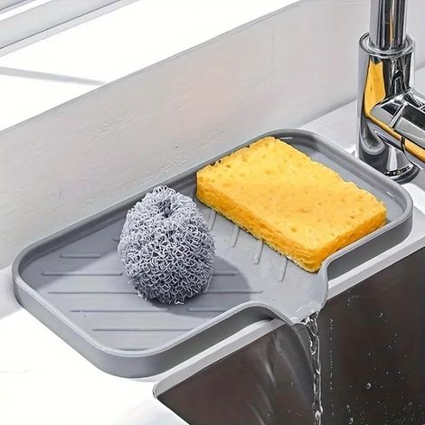 Porte-savon de cuisine en silicone, porte-éponge pour tiroir d'évier, organiseur d'évier pour flacon de liquide vaisselle, distributeur de savon, brosses à récurer, porte-savon de salle de bain (1/4)