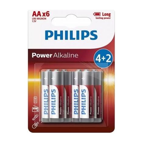 Pack 6 Pilas Alcalinas AA Philips LR6P6BP/10/ 1.5V