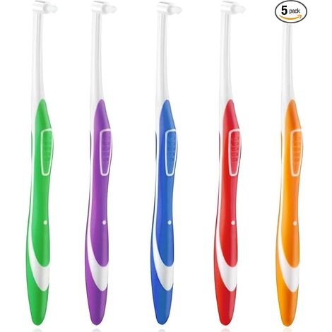 Brosse à Dents Tuft,5 Pièces Brosse Souple Interspace,Brosse a Dent Orthodontique,Brosse à Dents Interdentaire Compacte pour Les Appareils Orthodontiques et le Nettoyage de Détail(5 Couleurs (1/5)