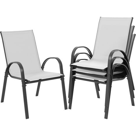 Avestar Lot de 4 Chaises de Jardin Empilables, en Textilène haute densité résistant aux intempéries, avec accoudoirs, blanc grisâtre