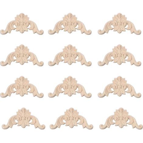 Lot de 12 appliques d'angle en bois naturel sculpté, décoratives pour portes et meubles.-5.6X2.6X0.5CM (1/4)