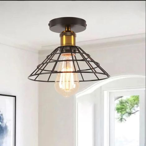 Plafonnier Industriel E27 Lustre Rétro Abat-jour en Métal Designe Chapeau Luminaire Vinatge Ajustable pour Salon Chambre (1/5)