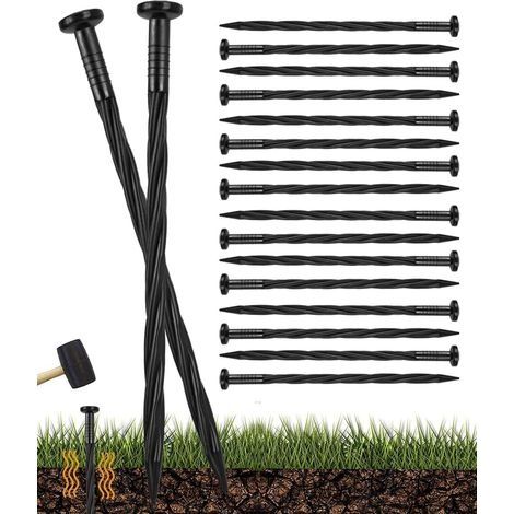 100 Pièces Piquets de Bordure de Paysage en Plastique, 20CM Piquets de Sol en Spirale Clous d'ancrage Paysager Piquets de Tente pour Herbes Barrière, Bordure de Pavé Paysage, Allée en Herbes (1/5)
