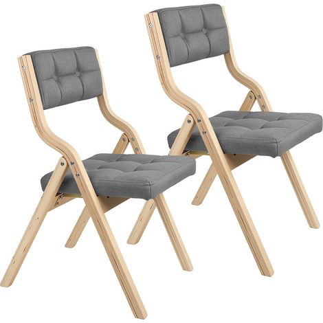 2 pièces chaise pliante - chaise de salle à manger - chaise de bureau - bois massif - Capacité portante 159 kg - Surface en flanelle + coussin en mousse - Dossier incurvé à 110 degrés - 55×47×81cm (1/5)